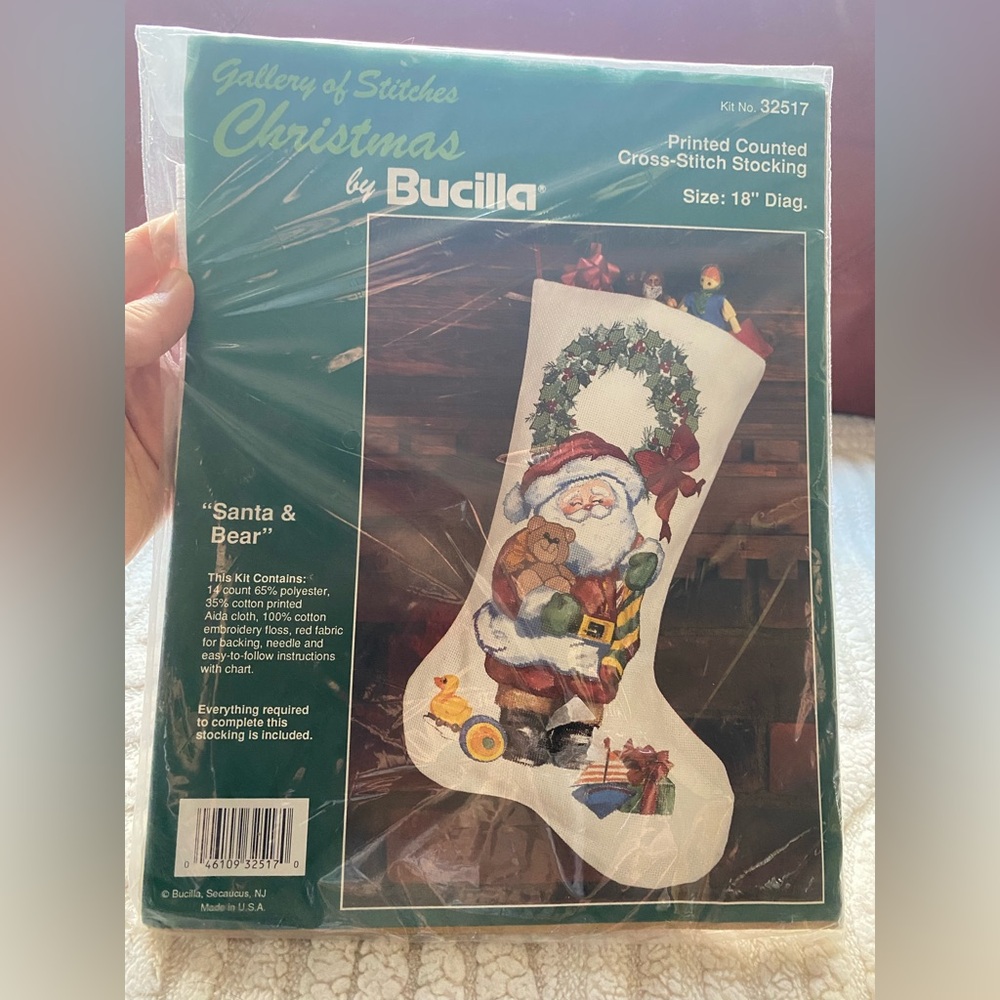 Bucilla Cross-Stitch Stocking Kit with Santa and Bear